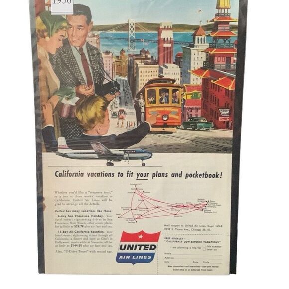 Vintage 1956 United Air Lines California Vacations Ad Advertisement - Picture 2 of 5